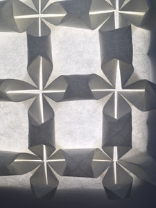 CU of LED Origami Wall Art made with Japanese Paper that Lights Up